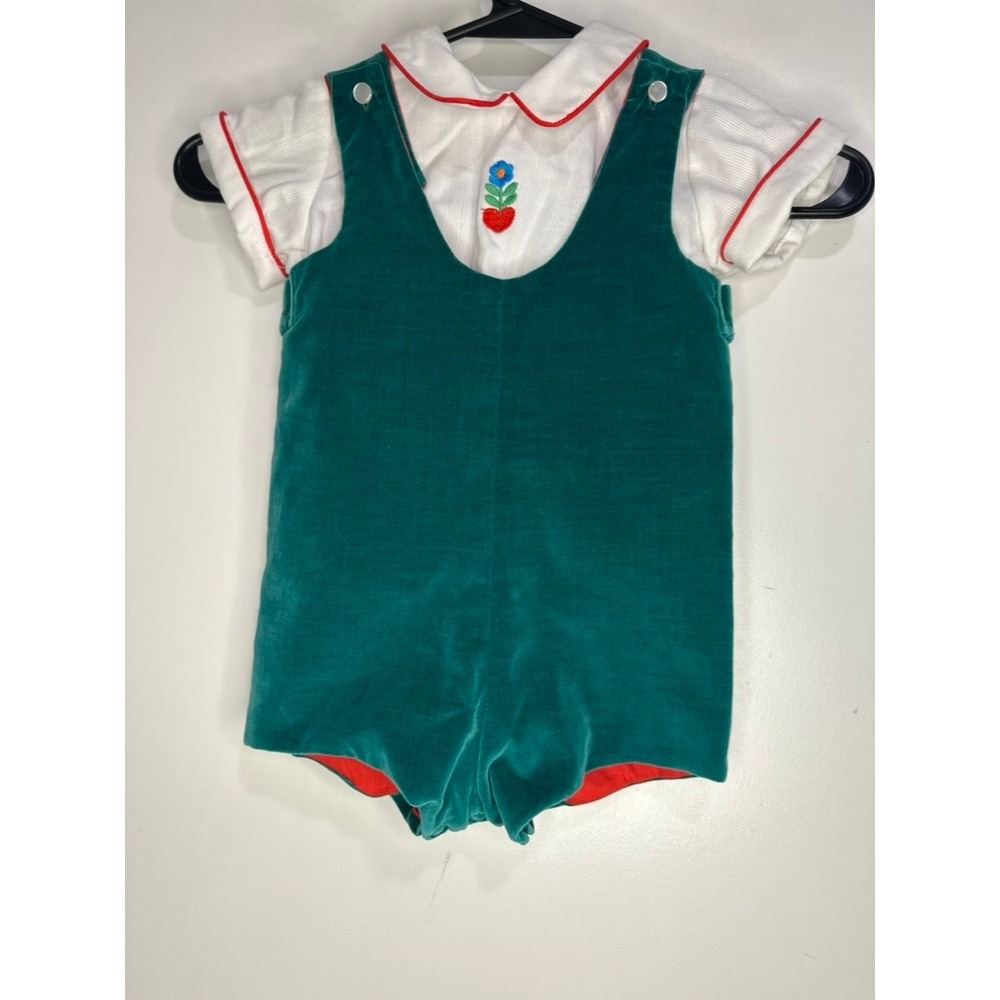 Vintage Betti Terrell Lord & Taylor Velvet Shortall Set Sz:18-24M Green Cotton
